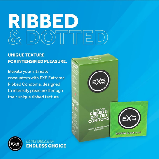 Ribbed, Dotted & Flared Condoms 56mm – 12-Pack