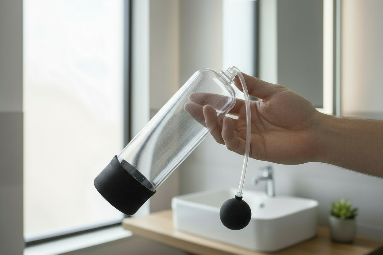 Penis Pump Bathroom biggerbetter.co.za hand holding the pump